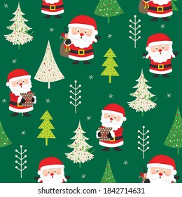 Seamless Santa Clause and Christmas tree with red and green color, vector illustration