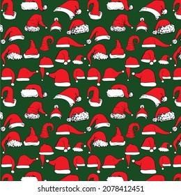 Seamless Santa hats design with red and green color, vector illustration