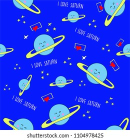 Seamless saturn planet pattern vector