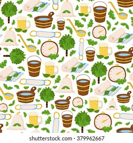 Seamless sauna background in cartoon style. Spa relax sauna concept. Bodycare and healthcare design
