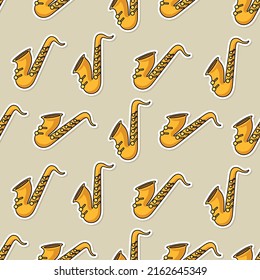 Seamless Saxophone Cartoon Sticker Pattern