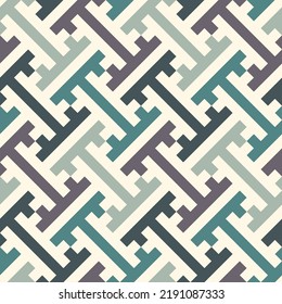 Seamless Sayagata pattern. Repeated interlocking keys background. Classic Oriental ornament. Traditional window tracery image. Ancient ethnic mosaic motif. Digital paper for textile print. Vector art