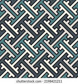 Seamless Sayagata pattern. Repeated interlocking keys background. Oriental ornament. Window tracery image. Ancient ethnic mosaic motif. Geometric digital paper. Textile print. Vector artwork.