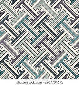 Seamless Sayagata pattern. Repeated interlocking keys background. Oriental ornament. Window tracery image. Ancient ethnic mosaic motif. Geometric digital paper. Textile print. Vector art work