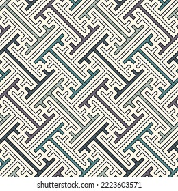 Seamless Sayagata pattern. Repeated interlocking keys background. Oriental ornament. Window tracery image. Ancient ethnic mosaic motif. Geometric digital paper. Ethnical textile print. Vector art