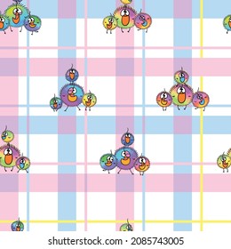 Seamless scalable vector children fabric pattern with chicks on tartan background in CMYK format for kids cloth Print and Digital use