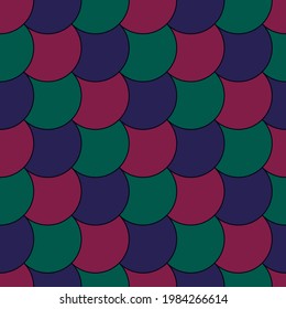Seamless scales pattern. Japan traditional ethnic embroidery ornament. Repeated color scallops. Repeat scallop background. Fish scale. Ancient japanese sashiko uroko motif. Squama vector.