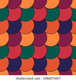 Seamless scales pattern. Japan traditional ethnic embroidery ornament. Repeated color scallops. Repeat scallop background. Fish scale. Ancient japanese sashiko uroko motif. Squama vector