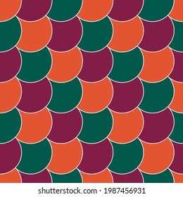 Seamless scales pattern. Japan traditional ethnic embroidery ornament. Repeated color scallops. Repeat scallop background. Fish scale. Squama vector. Ancient japanese sashiko uroko motif.