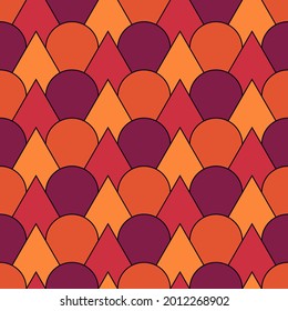 Seamless scales pattern. Japan traditional ornament. Ethnic embroidery. Repeated scallops. Fish scale. Repeat scallop shapes background. Japanese sashiko uroko motif. Squama wallpaper. Vector tiles.