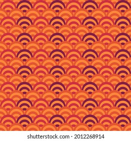Patrón de escalas sin foco. Ornamento tradicional japonés. Borde étnico. Vieiras repetidas. Escala de peces. Repetir el fondo de las formas de la vieira. Motivo japonés sashiko uroko. Baldosas vectoriales. Papel de la pared de Squama.