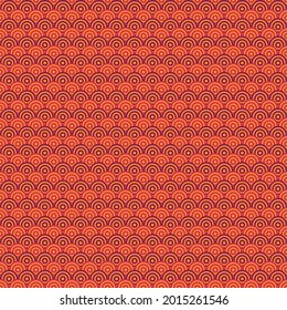 Escalas sin mar. Patrón de Squamata. Ornamento tradicional japonés. Borde étnico. Vieiras repetidas. Escala de peces. Repetir las formas de la vieira. Motivo japonés sashiko uroko. Baldosas de esquama. Obra vectorial.