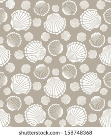Seamless scallop seashell of mollusks pattern vector illustration