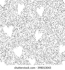 Seamless scandinavian black and white pattern with circles and hearts. Textile background. Wrapping texture. Stock vector.