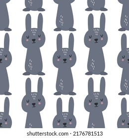 Seamless Scandinavian drawing. Vector children's background with a rabbit. Design for prints, shirts and posters.