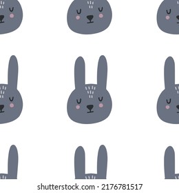 Seamless Scandinavian drawing. Vector children's background with a rabbit. Design for prints, shirts and posters.