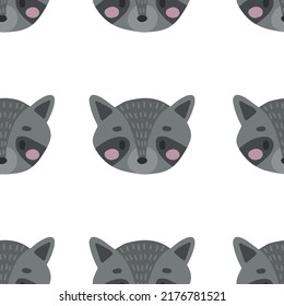 Seamless Scandinavian drawing. Vector children's background with a raccoon. Design for prints, shirts and posters.