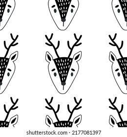 Seamless Scandinavian drawing. Vector children's background with a deer. Design for prints, shirts and posters.