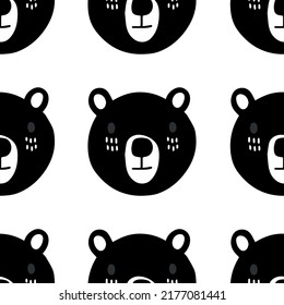 Seamless Scandinavian drawing. Vector children's background with a bear. Design for prints, shirts and posters.