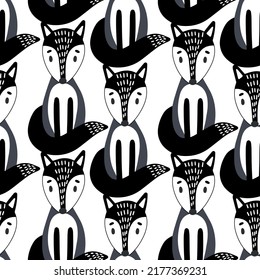 Seamless Scandinavian drawing. Vector children's background with a fox. Design for prints, shirts and posters.