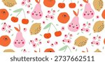 Seamless scandinavian fruit pattern with lemons and pears on white