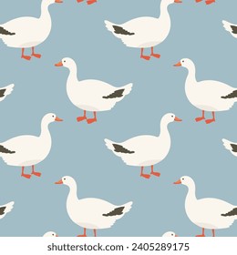 Seamless scandinavian geese pattern. Hand drawn spring pattern with cute goose.