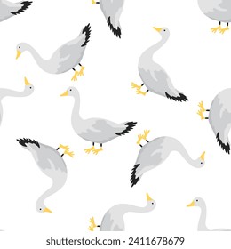 Seamless scandinavian geese pattern. Hand drawn spring pattern with cute goose.