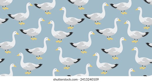 Seamless scandinavian geese pattern. Hand drawn spring pattern with cute goose.