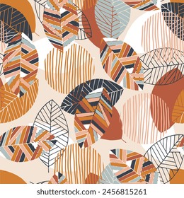 Seamless scandinavian pattern with abstract leaves sketch. For wrapping paper. Ideal for wallpaper, surface textures, textiles.