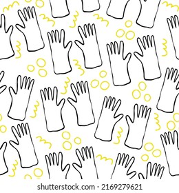 Seamless scandinavian pattern with cute doodle outline gloves. Black and white outline background. Scandinavian design concept for textile print, fabric, wrapping and wallpaper. Vector illustration.