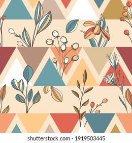 seamless scandinavian pattern with geometric elements and flowers