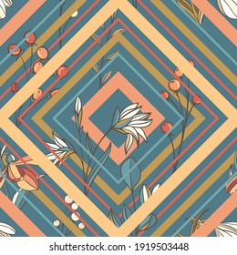 seamless scandinavian pattern with geometric elements and flowers