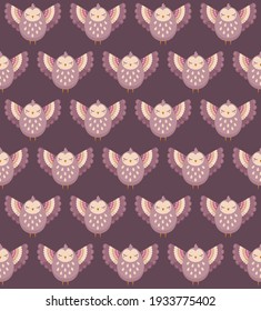 Seamless scandinavian pattern of multicolored owl bird. Stock illustration for web and print, wallpaper, background, scrapbooking, wrapping paper, textile.