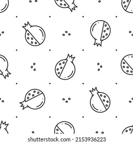 Seamless scandinavian pattern with outline minimalistic pomegranate fruit on white for prints, wallpapers, mobile concepts and web apps