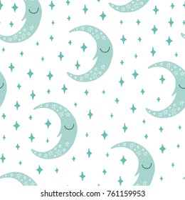 Seamless scandinavian pattern. Vector kids background with moon and different elements. Design for prints, shirts and posters.