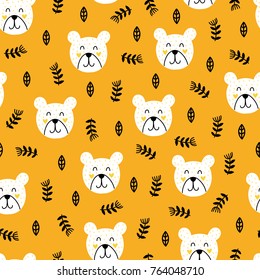 Seamless scandinavian pattern. Vector kids background with bear and different elements. Design for prints, shirts and posters.