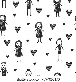 Seamless scandinavian pattern. Vector Valentines Day background with different elements. Design for prints, shirts and posters.