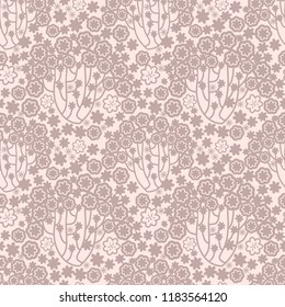 Seamless scandinavian style illustration forest tree background soft pastel powder pink pattern in vector