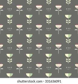 Seamless scandinavian style pastel flowers. Grey background pattern in vector