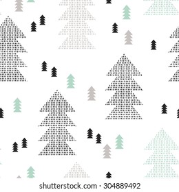 Seamless scandinavian style pine christmas tree illustration soft retro background pattern in vector