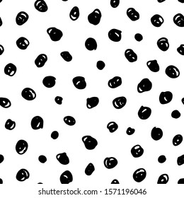 Seamless Scandinavian tangled pattern. Black outline messy hand-drawn circles isolated on a white background. Neutral cozy ornament. Vector stock illustration for wallpaper, wrapping paper, textiles