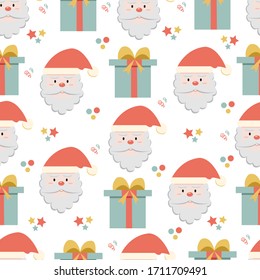 Sencillo fondo vectorial escandinavo, símbolos decorativos de Navidad, santa claus, cajas de regalo para tarjetas de felicitación de diseño, papel pintado, papel envolvente.