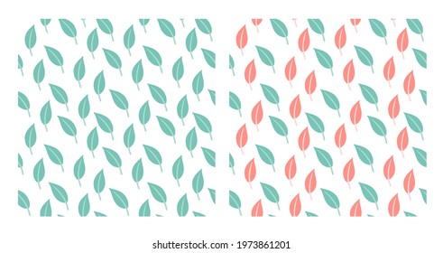 Seamless Scandinavian-style leaf pattern. Floral organic background. A set of patterns of different sizes. pastel blue and pink color, children's illustration. Vector.