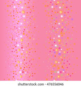 Seamless scattered circles & stars isolated on pink background, vector illustration