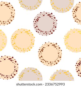 Seamless scattered confetti fall chaotic decor. Abstract vector illustration. Seamless dotted pattern with pink circles and leopard print. 