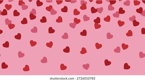 Patrón de corazón disperso sin fisuras sobre fondo rosa, ideal para Anuncios de San Valentín, tarjetas de felicitación, invitaciones, papelería romántica, scrapbooking, decoración de fiesta