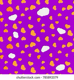 Seamless scattered hearts and clouda pattern. Valentines day vivid love background