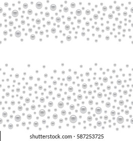 Seamless scattered silver pearls isolated on white background, vector illustration