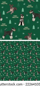 Seamless Schnauzer dog pattern, holiday texture. Square format, t-shirt, poster, packaging, textile, textile, fabric, decoration, wrapping paper. Trendy hand-drawn dogs wallpaper. Holiday background.