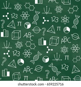 Seamless school background. Green chalkboard. Back to school. Education and school concept. Vector illustration